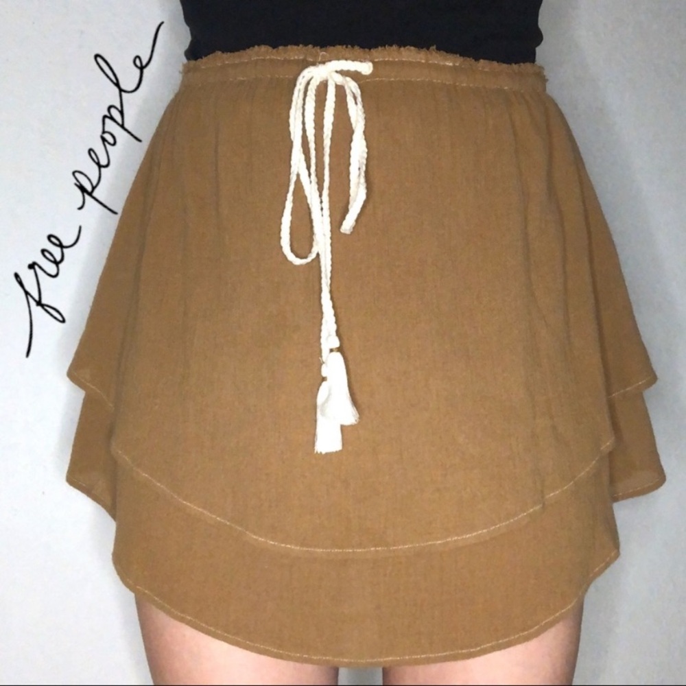 Free People Brown Flowy Tiered Circle Skirt